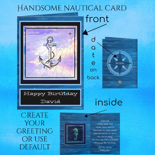 Nautical Boat Anchor and Seahorse Happy Birthday Card (Creator Uploaded)