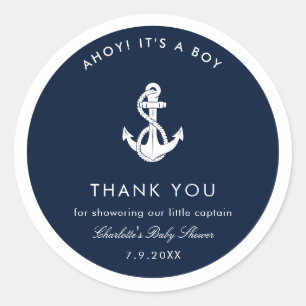 Nautical Boat Anchor Baby Shower Thank You Classic Round Sticker