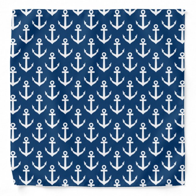 Nautical boat anchor bandana | Navy blue and white (Front)