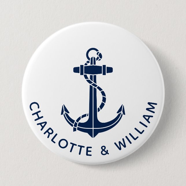 Nautical Boat Anchor Beach Wedding Favors Button (Front)