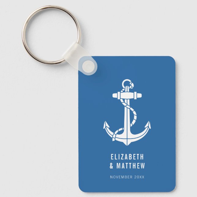 Nautical Boat Anchor Beach Wedding Swag Custom Keychain (Front)
