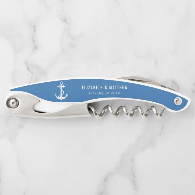 Nautical Boat Anchor Beach Wedding Swag Custom Waiter's Corkscrew (Front)