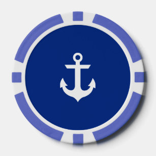 Nautical Boat Anchor Blue Striped Poker Chips