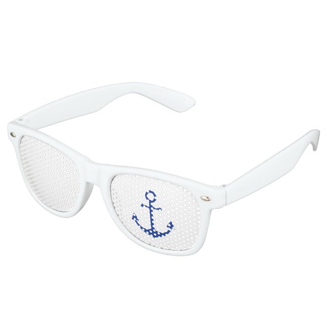 Nautical Boat Anchor Blue White Party Sunglasses (Angled)