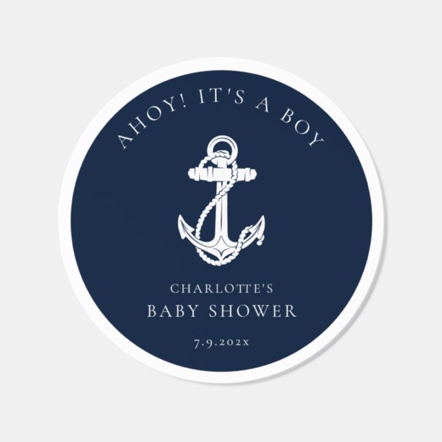 Nautical Boat Anchor Boy Baby Shower Classic Round Sticker (Single)