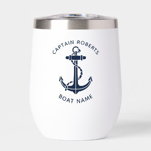 Nautical Boat Anchor Captain Custom Thermal Wine Tumbler