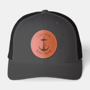 Nautical Boat Anchor Captain Modern Leather Patch Hat