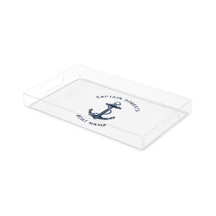 Nautical Boat Anchor Captain Name Custom Acrylic Tray