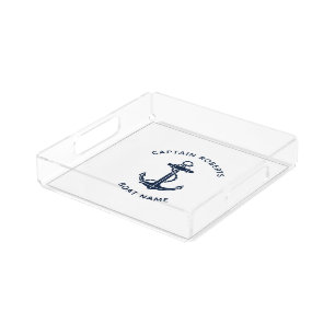 Nautical Boat Anchor Captain Name Custom Acrylic Tray