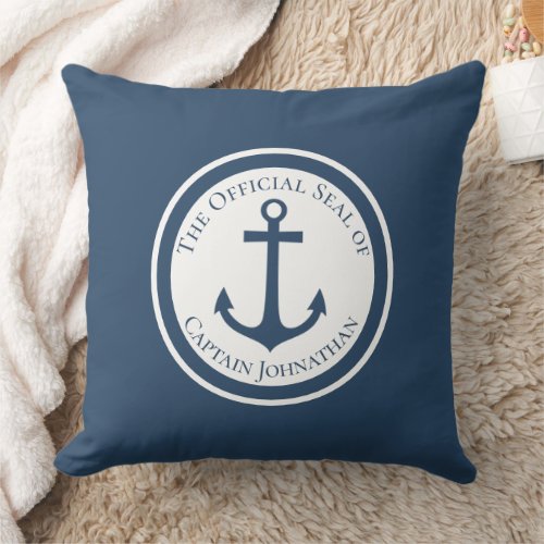 Nautical Boat Anchor Custom Captain Name Throw Pillow
