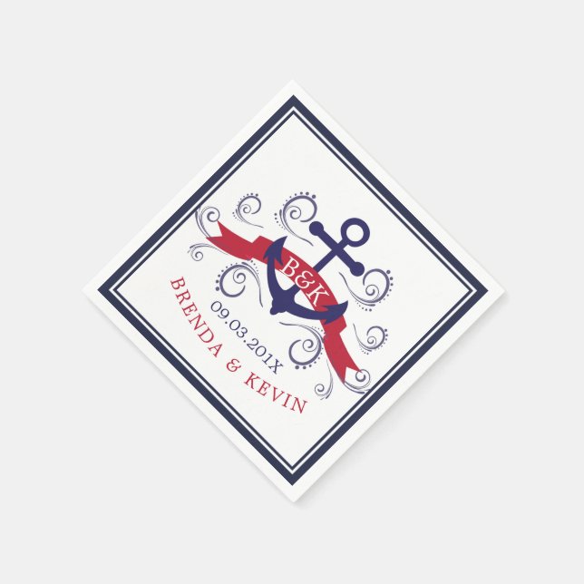 Nautical boat anchor & elegant swirls monogram napkins (Corner)