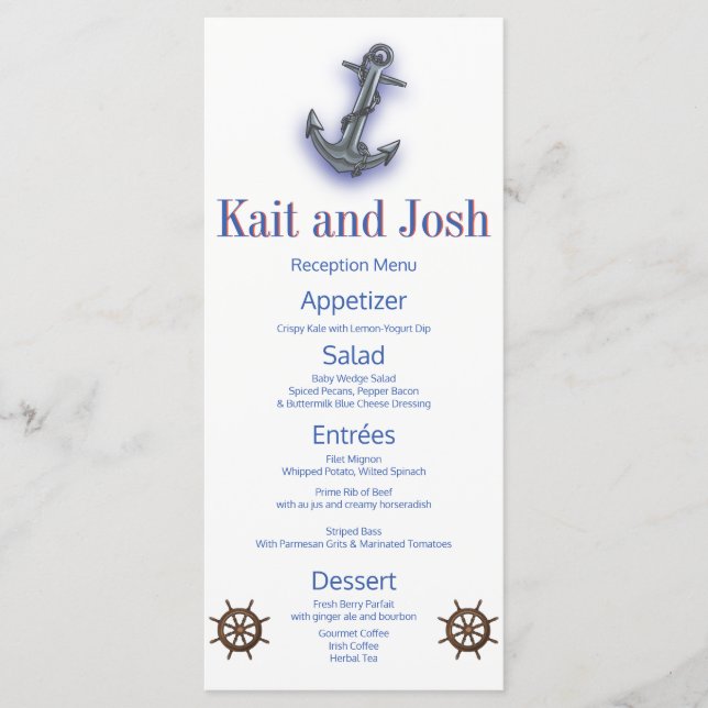 Nautical Boat Anchor Fabulous Sailing Wedding Menu (Front)