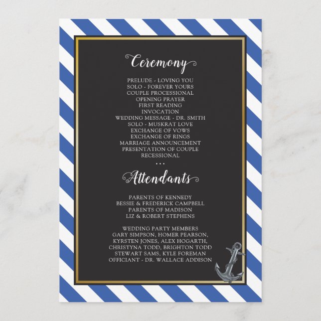 Nautical Boat Anchor Fabulous Sailing Wedding Program (Back)