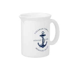 Nautical Boat Anchor Family Beach House Custom Beverage Pitcher