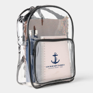 Nautical Boat Anchor Family Beach Trip Custom Clear Backpack