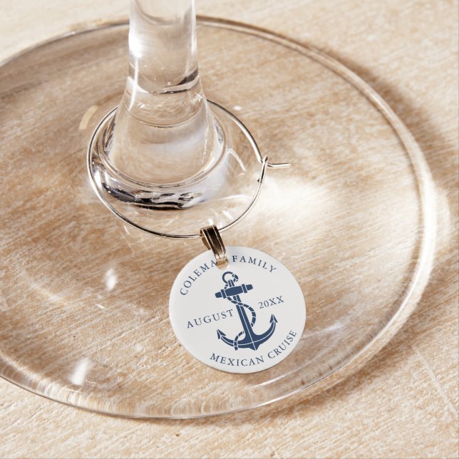 Nautical Boat Anchor Family Ocean Cruise Custom Wine Charm (In Situ)