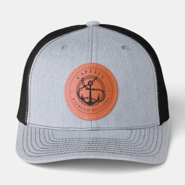 Nautical Boat Anchor Leather Patch Hat (Front)