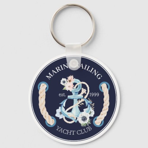 Nautical boat anchor marine bloom flowers keychain