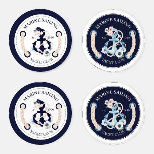 Nautical boat anchor marine bloom flowers logo coaster set