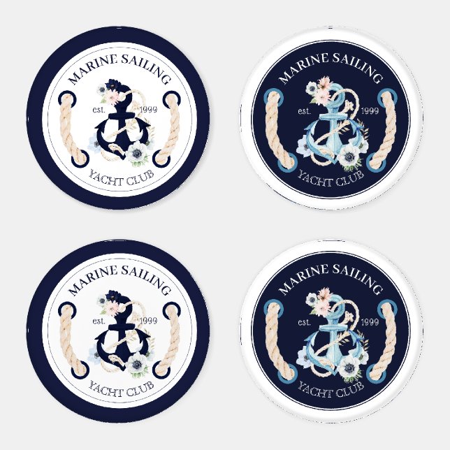 Nautical boat anchor marine bloom flowers logo coaster set (Set)