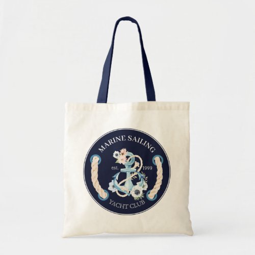 Nautical boat anchor marine bloom flowers logo tote bag