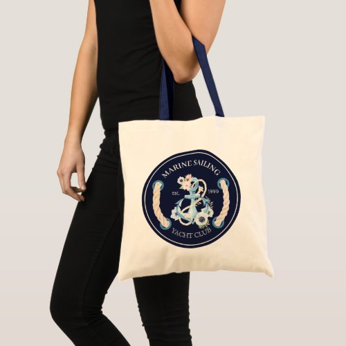 Nautical boat anchor marine bloom flowers logo tote bag