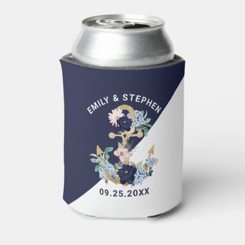 Nautical boat anchor Marine flowers bloom Can Cooler
