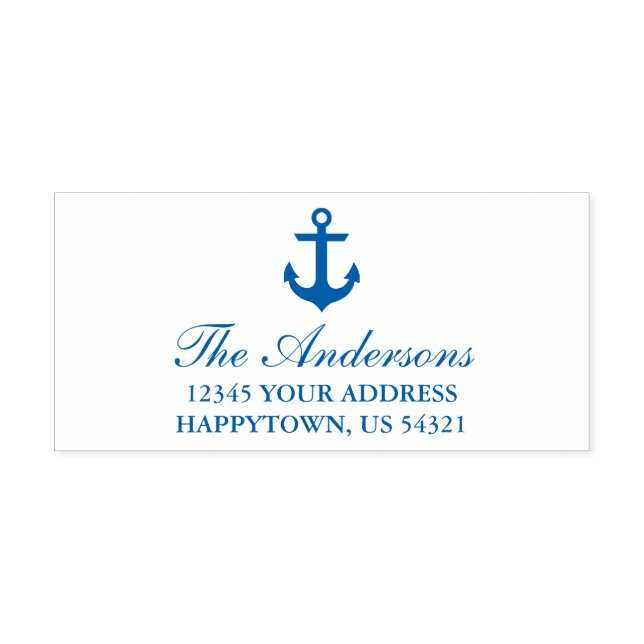 Nautical Boat Anchor Name Address Blue Self-inking Stamp (Design)