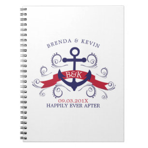 Nautical boat anchor navy-blue and red notebook