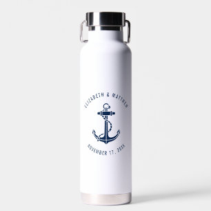 Nautical Boat Anchor Navy Blue Beach Wedding Water Bottle