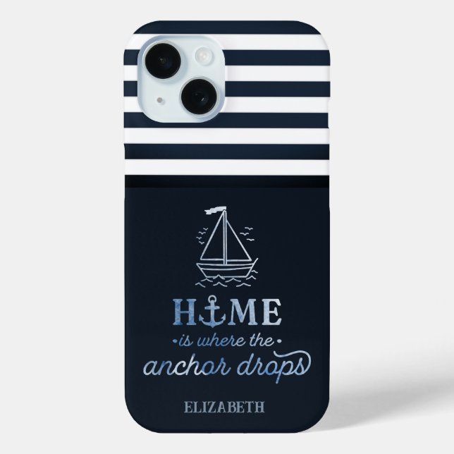Nautical Boat Anchor Navy Blue Case-Mate iPhone Case (Back)