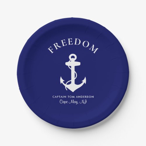 Nautical Boat Anchor Navy Blue Family Captain Name Paper Plates