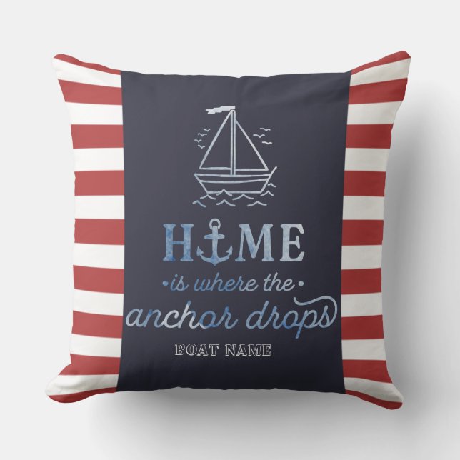 Nautical Boat Anchor Navy Blue,Red Stripes Throw Pillow (Front)