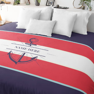 Nautical Boat Anchor Navy Blue Red White Duvet Cover