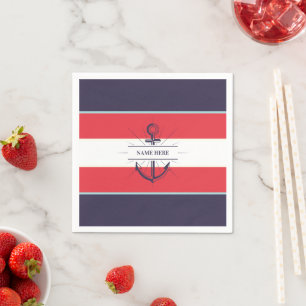 Nautical Boat Anchor Navy Blue Red White Napkins