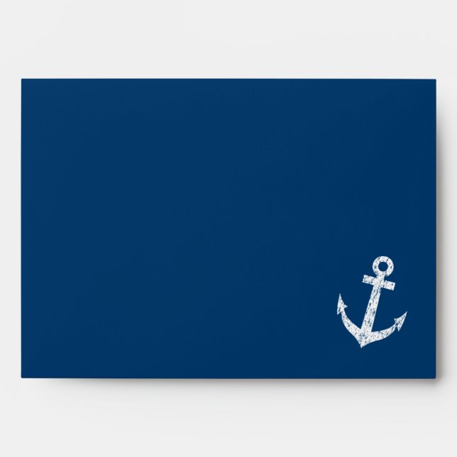 Nautical boat anchor navy blue wedding envelopes (Front)