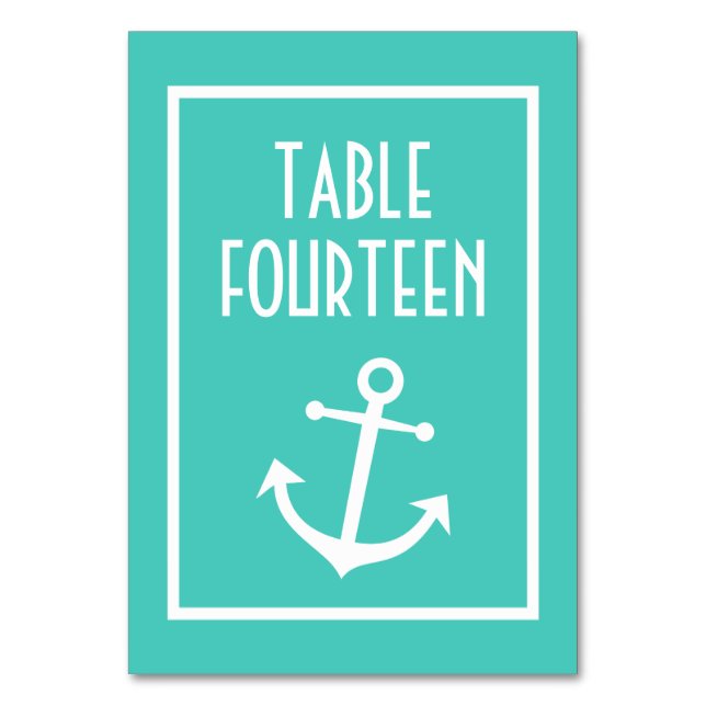 Nautical Boat Anchor Numbers (Teal / White) Table Number (Front)