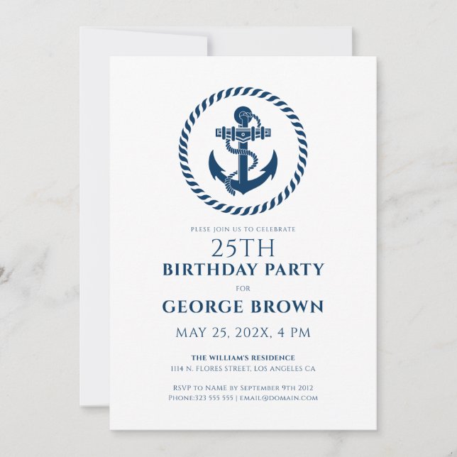 Nautical Boat Anchor Rope Birthday Party Invitation (Front)