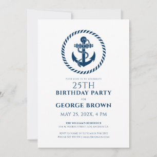 Nautical Boat Anchor Rope Birthday Party Invitation