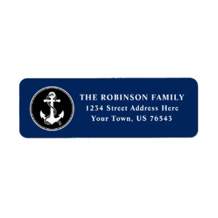Nautical Boat Anchor Rope Black Blue White Address Label
