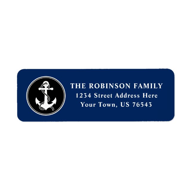 Nautical Boat Anchor Rope Black Blue White Address Label (Front)