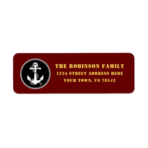 Nautical Boat Anchor Rope Black White Red Gold Label