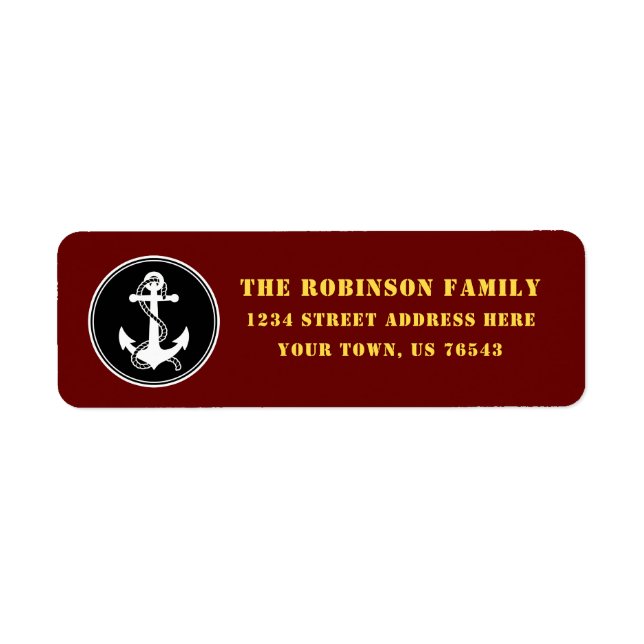 Nautical Boat Anchor Rope Black White Red Gold Label (Front)