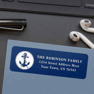 Nautical Boat Anchor & Rope Navy Blue Address Label
