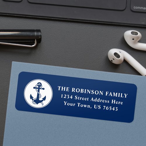 Nautical Boat Anchor  Rope Navy Blue Address Label