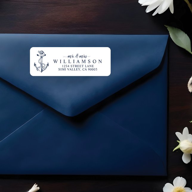 Nautical Boat Anchor & Rope Navy Mr & Mrs Label (Nautical Boat Anchor & Rope Navy Mr & Mrs Label)