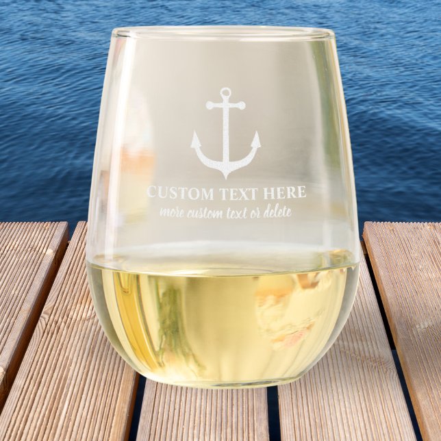 Nautical Boat Anchor Sailing Captain Gift Custom  Stemless Wine Glass (Creator Uploaded)