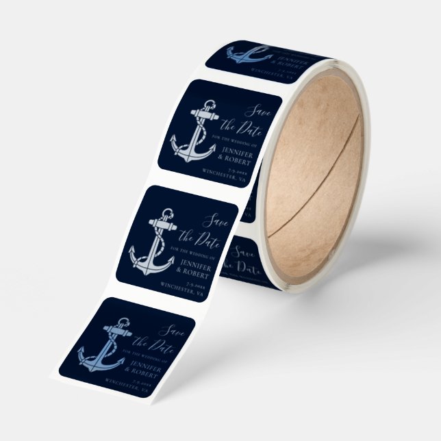 Nautical Boat Anchor Save the Date Square Sticker (Roll)