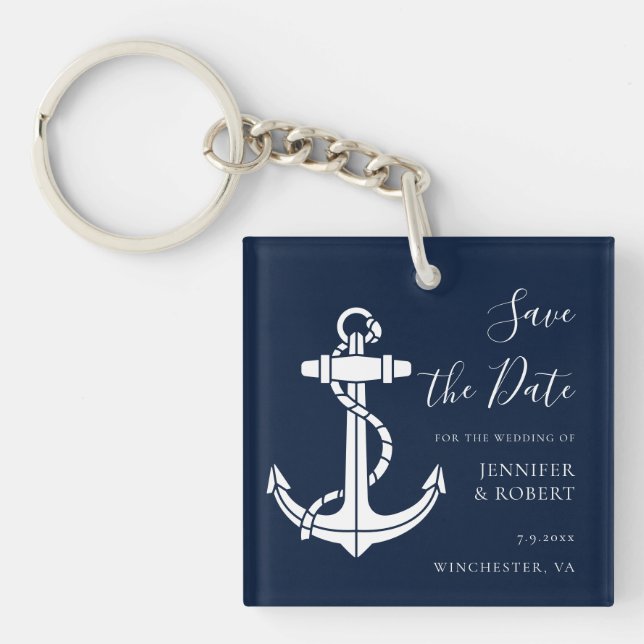 Nautical Boat Anchor Save the Date Wedding Keychain (Front)