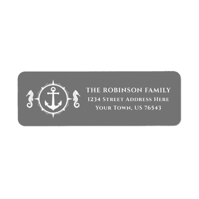 Nautical Boat Anchor Seahorse Gray Address Label (Front)